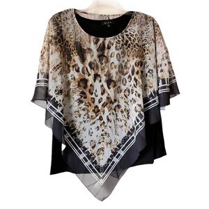 B.L.E.U. Animal Print Sheer Scarf Top, Black Tank Underneath, Sz. XL